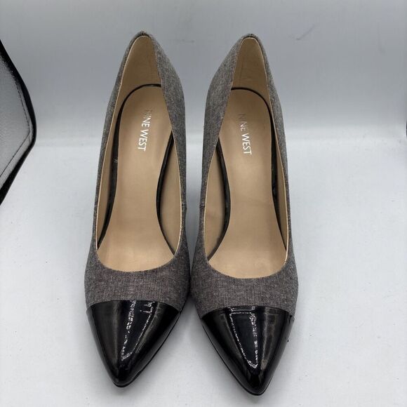 Nine West Gimmelo Heels 10 Tweed Black Patent Stiletto Pointed Toe Dressy - Picture 5 of 12